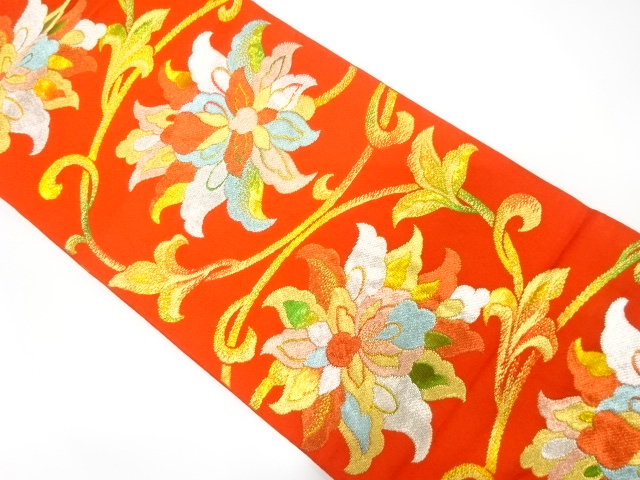 JAPANESE KIMONO / ANTIQUE FUKURO OBI / SILK / WOVEN CHINESE FLOWER